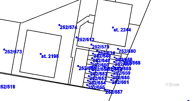 Parcela st. 252/614 v KÚ Rosice u Brna, Katastrální mapa