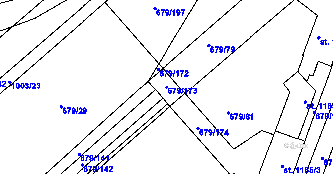 Parcela st. 679/173 v KÚ Rosice u Brna, Katastrální mapa