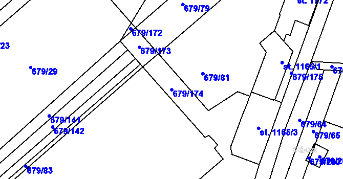 Parcela st. 679/174 v KÚ Rosice u Brna, Katastrální mapa