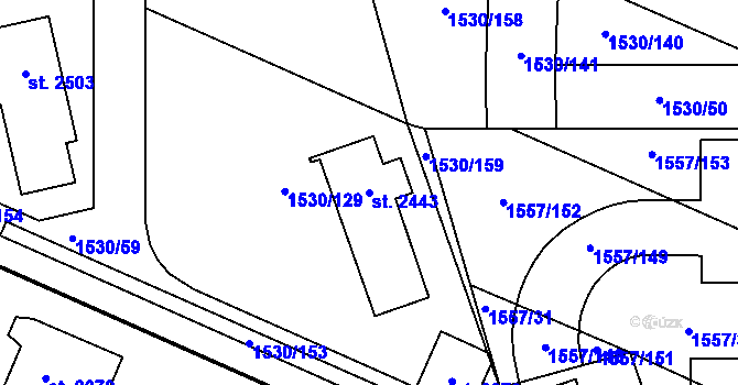 Parcela st. 2443 v KÚ Rosice u Brna, Katastrální mapa