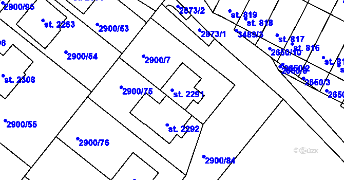 Parcela st. 2291 v KÚ Rosice u Brna, Katastrální mapa
