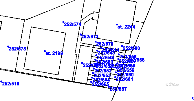Parcela st. 252/648 v KÚ Rosice u Brna, Katastrální mapa