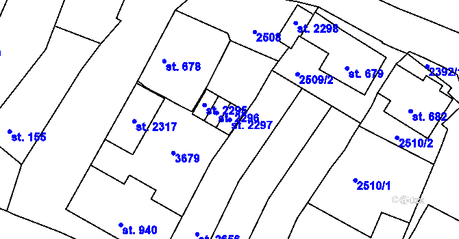 Parcela st. 2297 v KÚ Rosice u Brna, Katastrální mapa