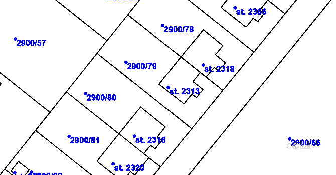 Parcela st. 2313 v KÚ Rosice u Brna, Katastrální mapa