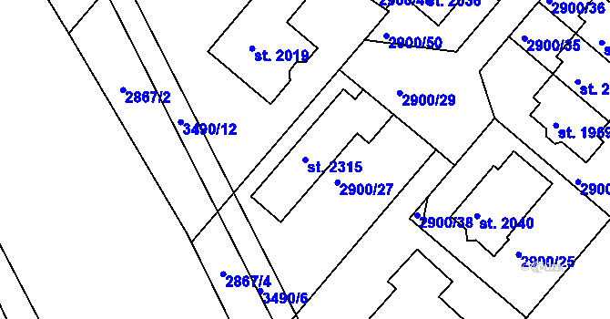 Parcela st. 2315 v KÚ Rosice u Brna, Katastrální mapa