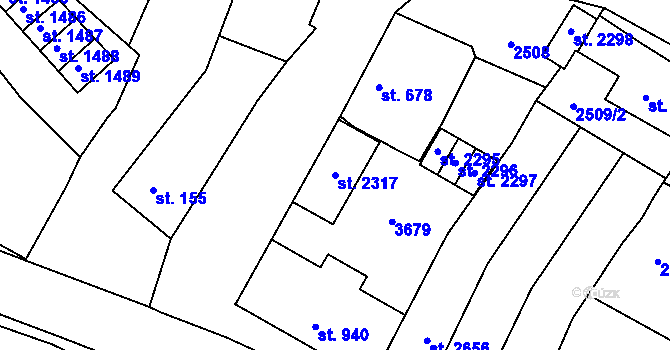 Parcela st. 2317 v KÚ Rosice u Brna, Katastrální mapa