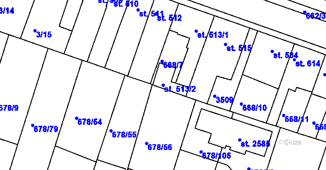 Parcela st. 513/2 v KÚ Rosice u Brna, Katastrální mapa