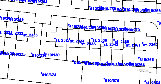 Parcela st. 2335 v KÚ Rosice u Brna, Katastrální mapa