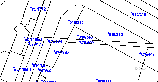 Parcela st. 679/190 v KÚ Rosice u Brna, Katastrální mapa