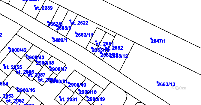 Parcela st. 2663/20 v KÚ Rosice u Brna, Katastrální mapa