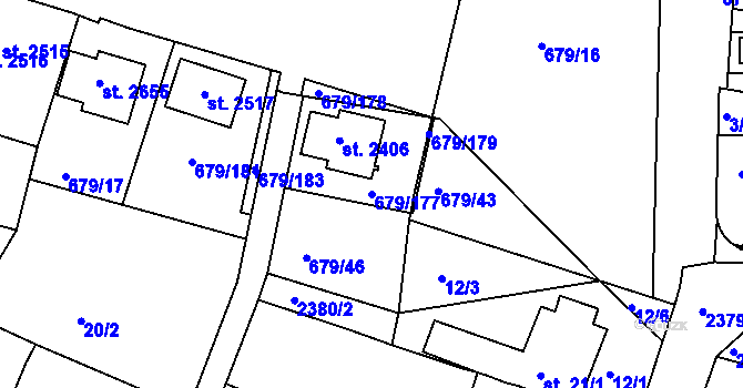 Parcela st. 679/177 v KÚ Rosice u Brna, Katastrální mapa