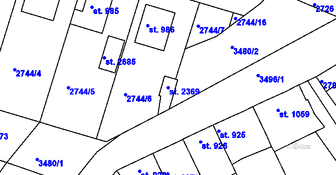 Parcela st. 2369 v KÚ Rosice u Brna, Katastrální mapa