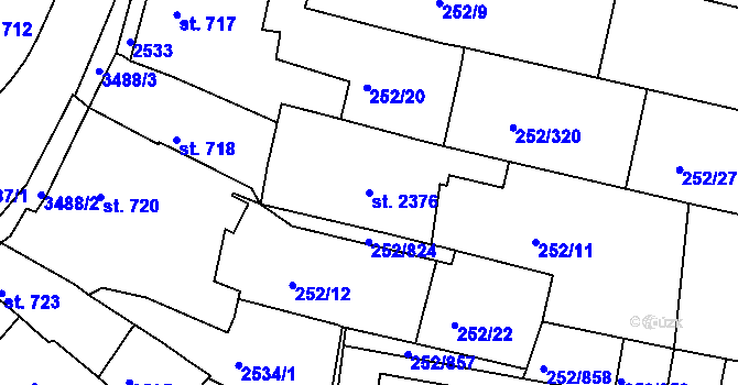 Parcela st. 2376 v KÚ Rosice u Brna, Katastrální mapa