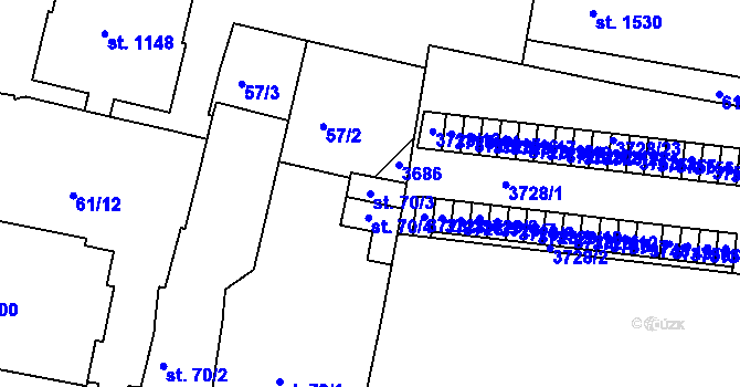 Parcela st. 70/3 v KÚ Rosice u Brna, Katastrální mapa