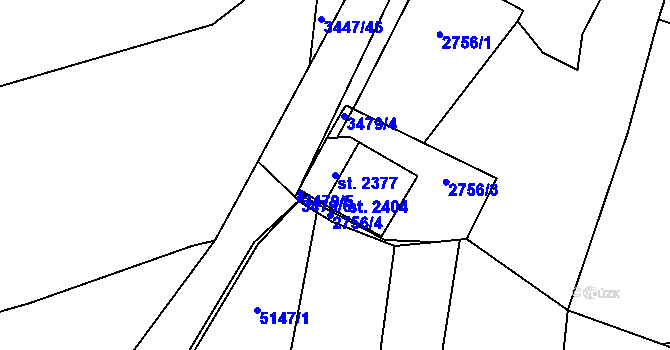 Parcela st. 2377 v KÚ Rosice u Brna, Katastrální mapa