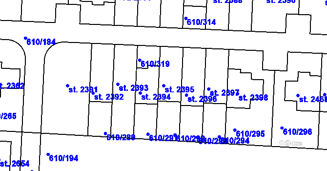 Parcela st. 2395 v KÚ Rosice u Brna, Katastrální mapa