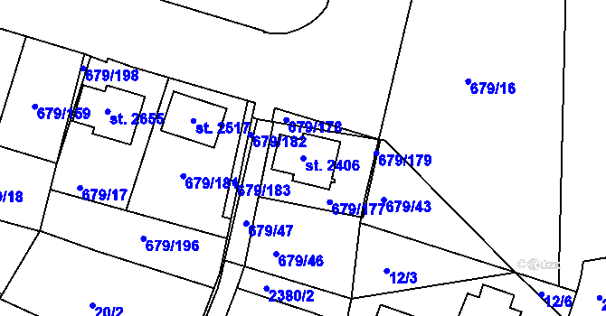 Parcela st. 2406 v KÚ Rosice u Brna, Katastrální mapa