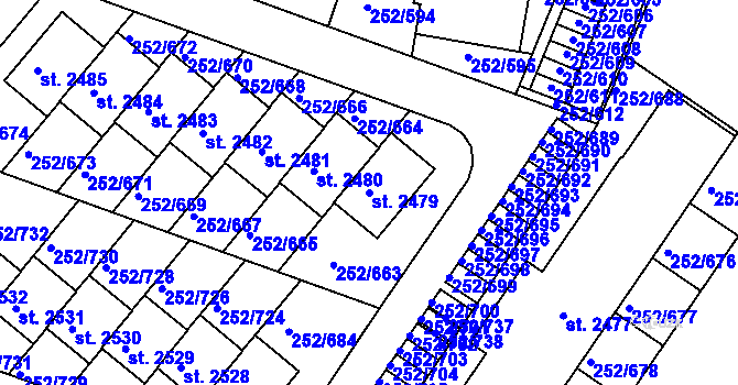 Parcela st. 2479 v KÚ Rosice u Brna, Katastrální mapa