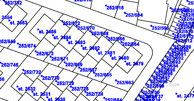 Parcela st. 2481 v KÚ Rosice u Brna, Katastrální mapa