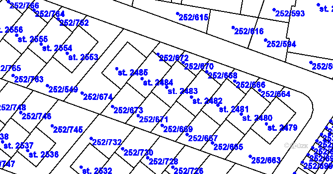 Parcela st. 2483 v KÚ Rosice u Brna, Katastrální mapa