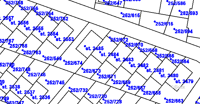 Parcela st. 2484 v KÚ Rosice u Brna, Katastrální mapa