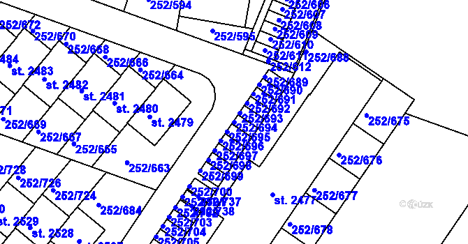 Parcela st. 252/694 v KÚ Rosice u Brna, Katastrální mapa