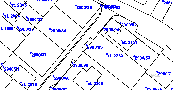 Parcela st. 2900/95 v KÚ Rosice u Brna, Katastrální mapa