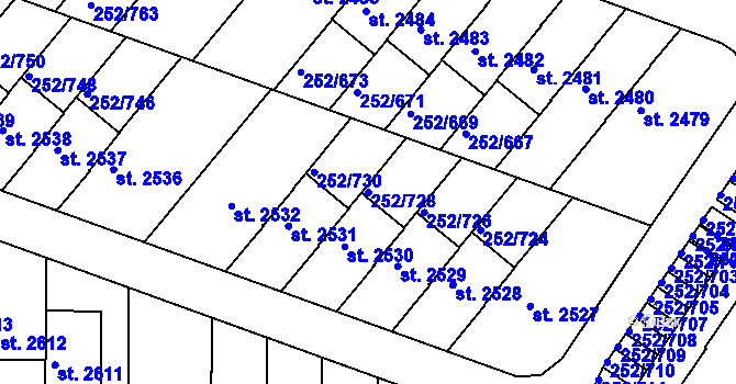 Parcela st. 252/728 v KÚ Rosice u Brna, Katastrální mapa