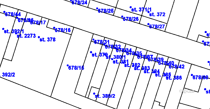 Parcela st. 380/1 v KÚ Rosice u Brna, Katastrální mapa