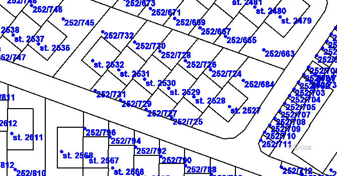 Parcela st. 2529 v KÚ Rosice u Brna, Katastrální mapa