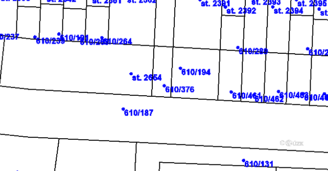 Parcela st. 610/376 v KÚ Rosice u Brna, Katastrální mapa