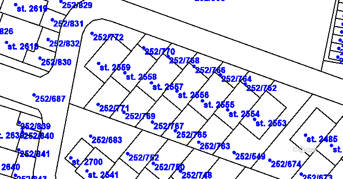 Parcela st. 252/758 v KÚ Rosice u Brna, Katastrální mapa