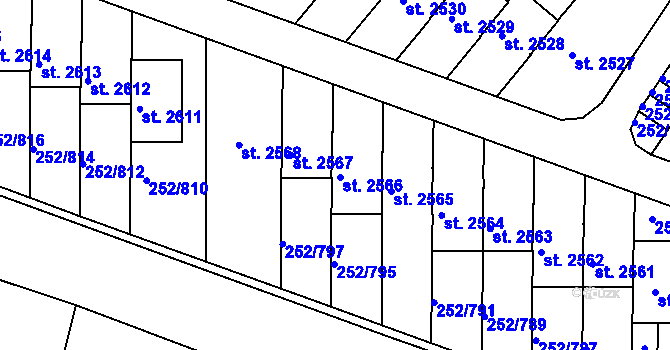 Parcela st. 252/781 v KÚ Rosice u Brna, Katastrální mapa