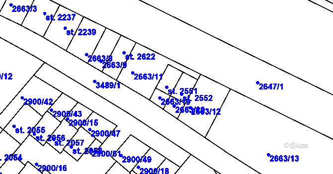 Parcela st. 2551 v KÚ Rosice u Brna, Katastrální mapa