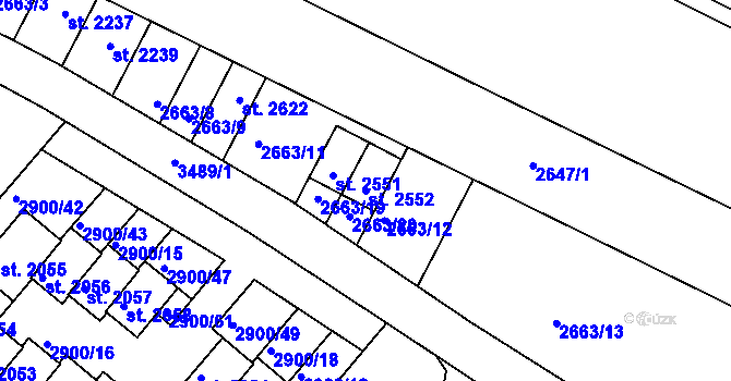 Parcela st. 2552 v KÚ Rosice u Brna, Katastrální mapa