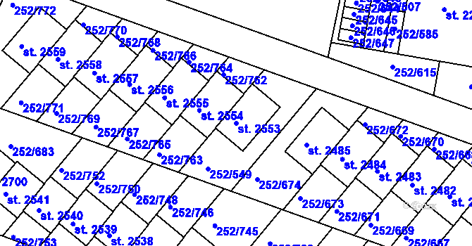 Parcela st. 2553 v KÚ Rosice u Brna, Katastrální mapa