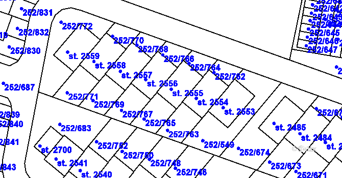 Parcela st. 2555 v KÚ Rosice u Brna, Katastrální mapa