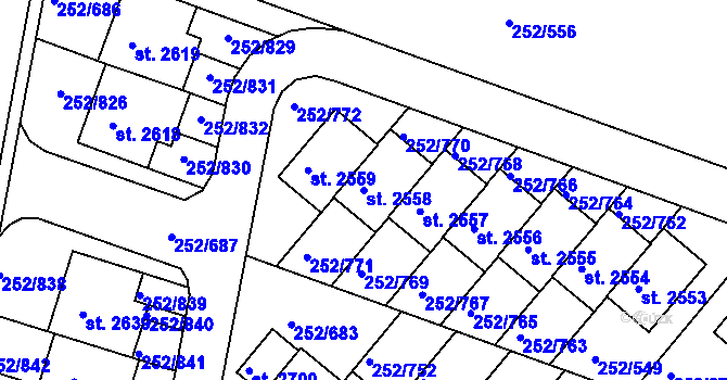 Parcela st. 2558 v KÚ Rosice u Brna, Katastrální mapa