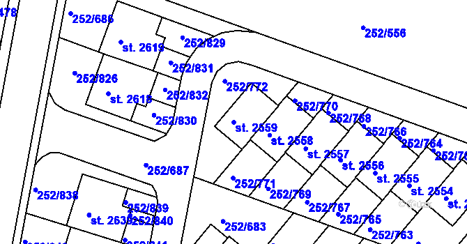 Parcela st. 2559 v KÚ Rosice u Brna, Katastrální mapa