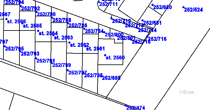 Parcela st. 2560 v KÚ Rosice u Brna, Katastrální mapa