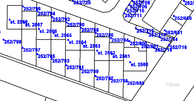 Parcela st. 2562 v KÚ Rosice u Brna, Katastrální mapa