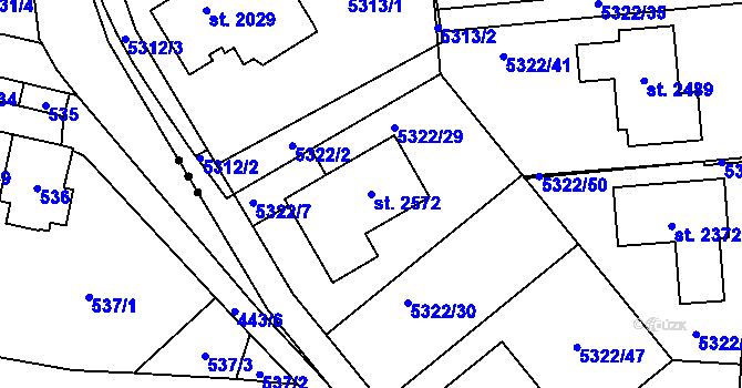 Parcela st. 2572 v KÚ Rosice u Brna, Katastrální mapa