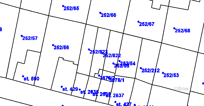 Parcela st. 252/822 v KÚ Rosice u Brna, Katastrální mapa