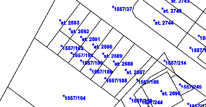 Parcela st. 2589 v KÚ Rosice u Brna, Katastrální mapa