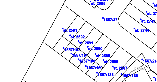 Parcela st. 2591 v KÚ Rosice u Brna, Katastrální mapa