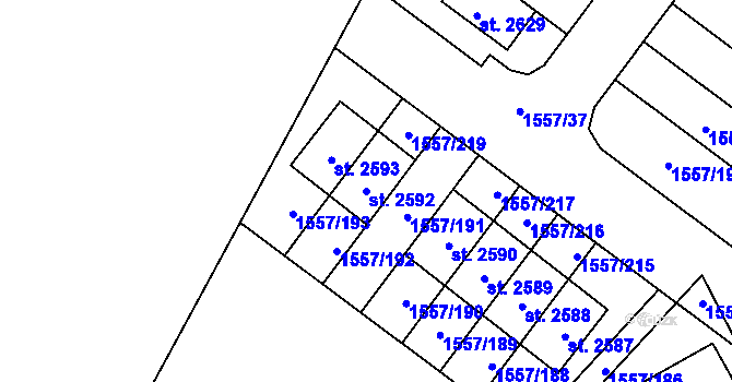 Parcela st. 2592 v KÚ Rosice u Brna, Katastrální mapa