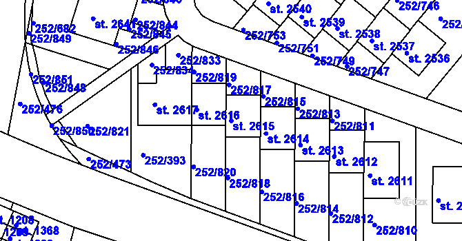 Parcela st. 2615 v KÚ Rosice u Brna, Katastrální mapa