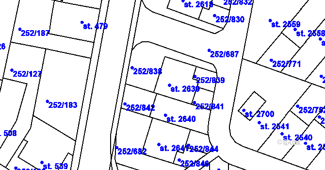 Parcela st. 252/835 v KÚ Rosice u Brna, Katastrální mapa