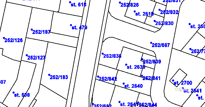 Parcela st. 252/838 v KÚ Rosice u Brna, Katastrální mapa