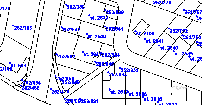 Parcela st. 252/844 v KÚ Rosice u Brna, Katastrální mapa